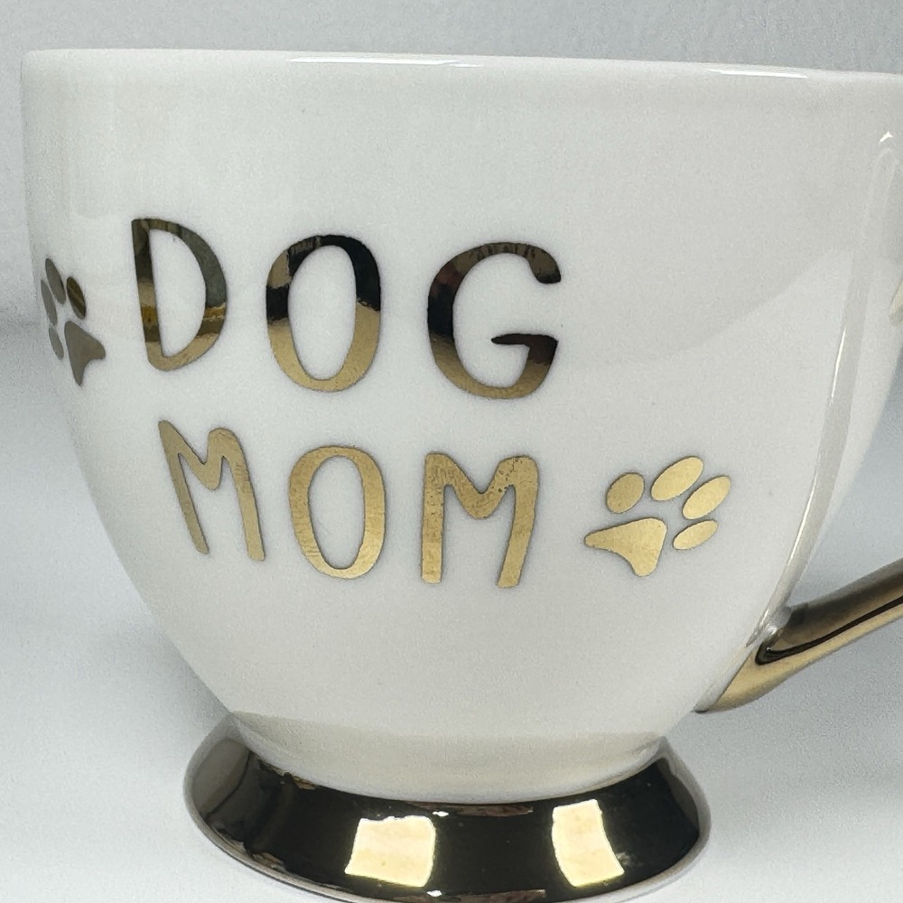 Nanette Lepore Dog Mom Porcelain Coffee Mug White Gold Handle New - Picture 8 of 14